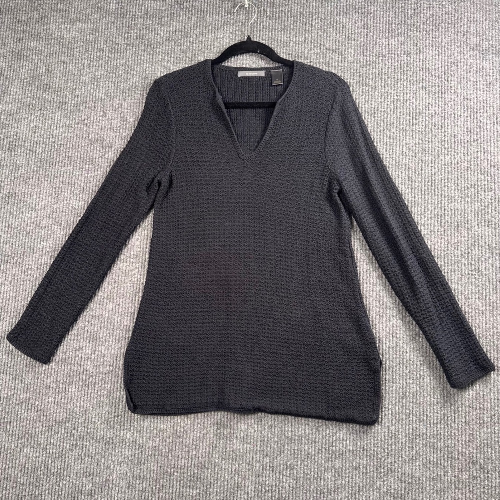 Liz Claiborne Black Textured Knit Sweater Dark Academia Minimalist M Old Money